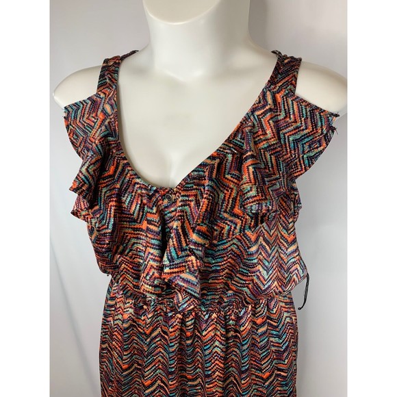 Bisou Bisou Orange blue Purple Ruffle Sleeveless V Neck Mini Women Dress size 14 - Picture 2 of 14